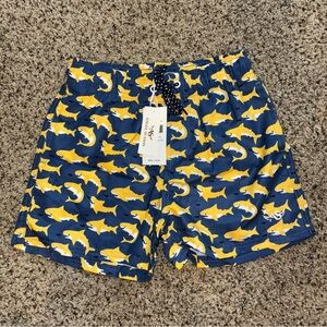 Angel Season Navy Yellow Sharks Swim Trunks Size 7-8 NWT